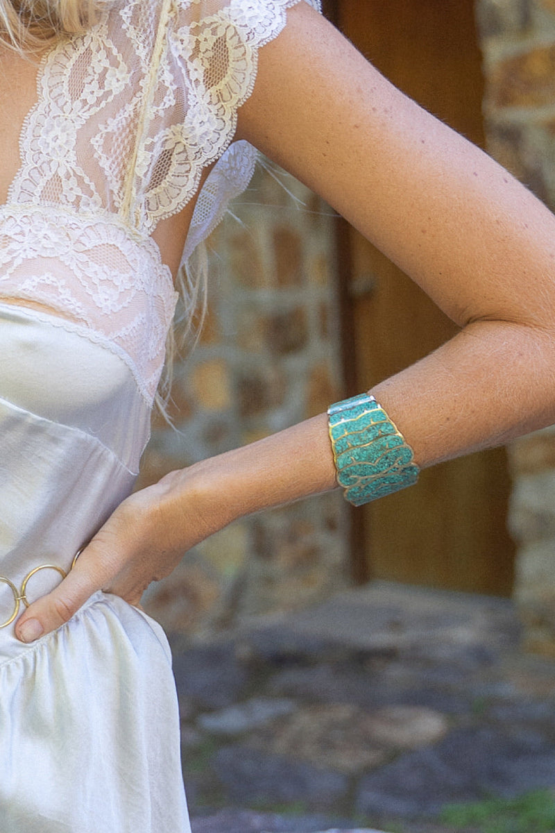 Gold And Turquoise Inlay Cuff - Chasing Unicorns