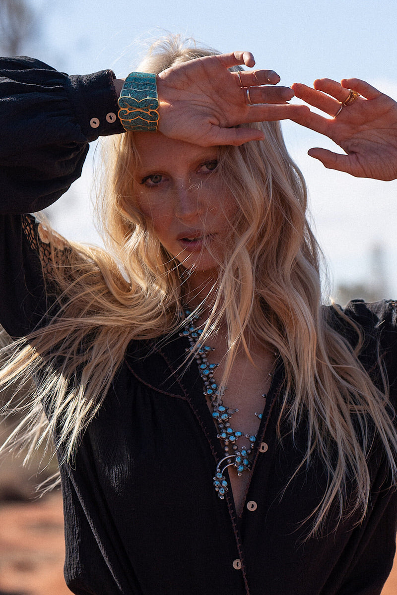 Gold And Turquoise Inlay Cuff - Chasing Unicorns