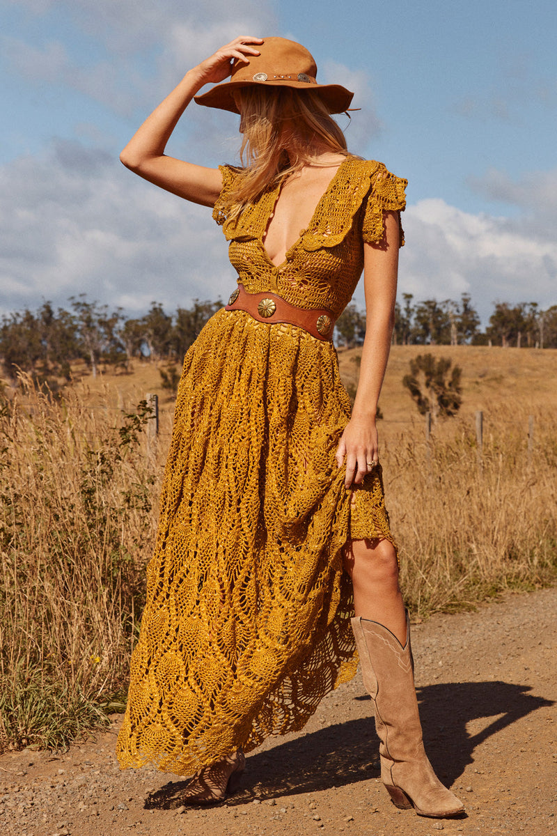 Golden Heart Crochet Lurex Maxi Dress - Chasing Unicorns