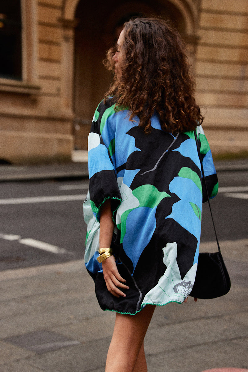 Groove Is In The Heart Silk Satin Super Oversized Shirt - aqua - Chasing Unicorns