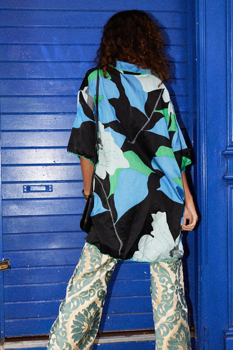 Groove Is In The Heart Silk Satin Super Oversized Shirt - aqua - Chasing Unicorns