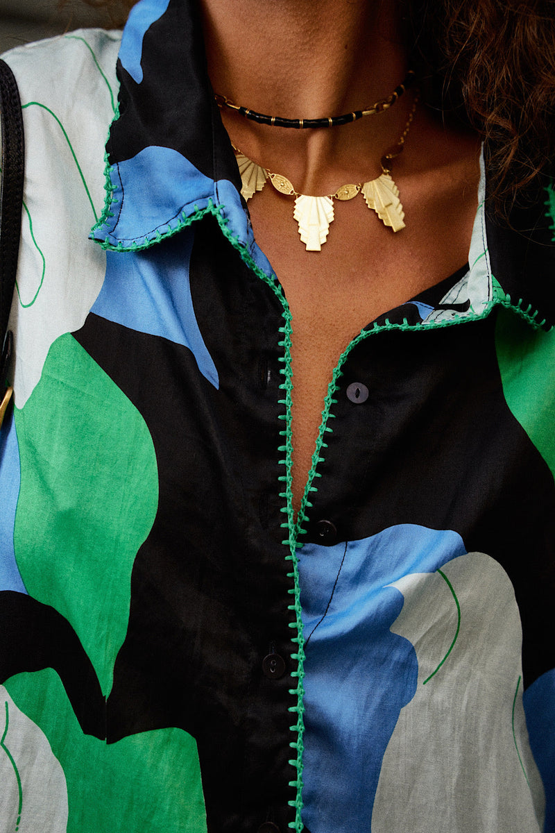 Groove Is In The Heart Silk Satin Super Oversized Shirt - aqua - Chasing Unicorns