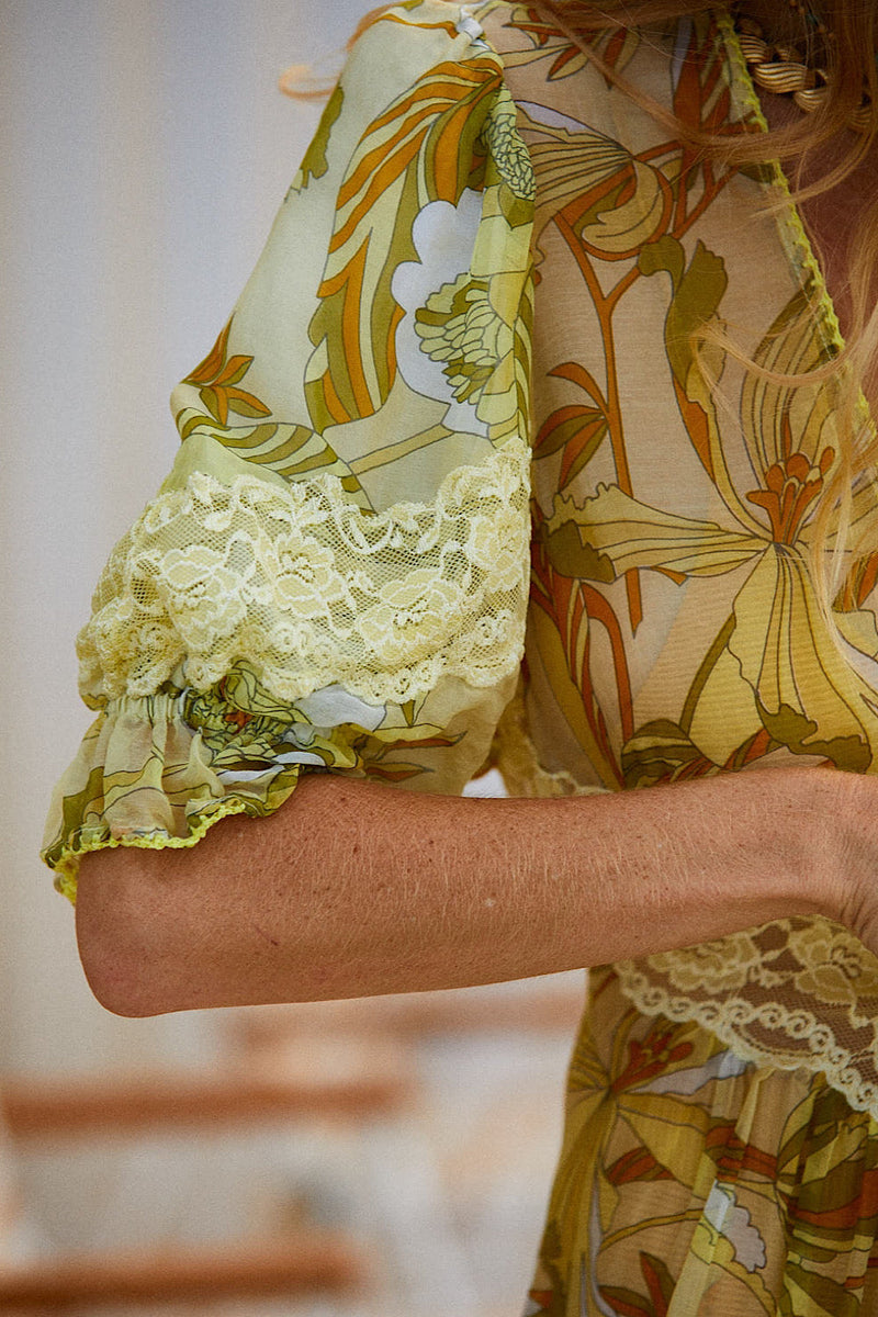 Hello, Goodbye Silk + Lace Duster Maxi Dress - 60S Leaf - Chasing Unicorns