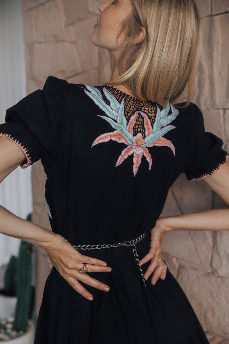 Hungry Heart Cutwork Embroidered Mini Dress - Tropical Night - Chasing Unicorns