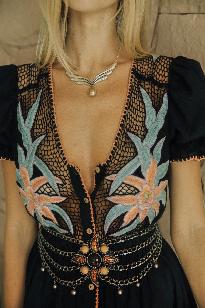 Hungry Heart Cutwork Embroidered Mini Dress - Tropical Night - Chasing Unicorns