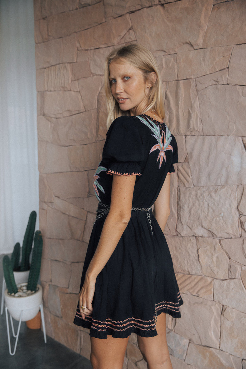 Hungry Heart Cutwork Embroidered Mini Dress - Tropical Night - Chasing Unicorns