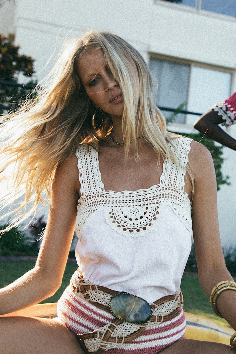 I’ve Been Everywhere Cotton + Crochet Camisole - Chasing Unicorns