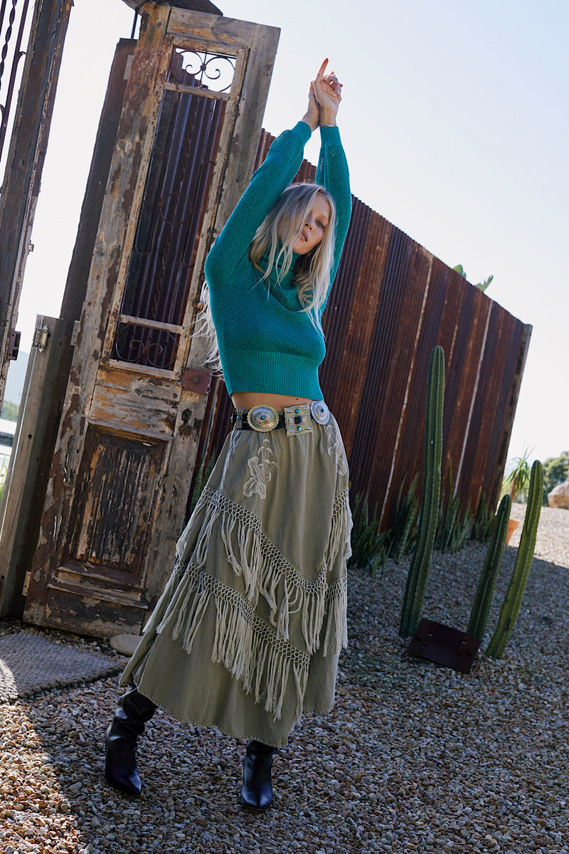 Learning To Fly Fringe Skirt- Sage - Chasing Unicorns
