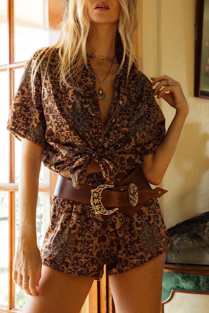 Leather And Brass Flower Belt - Chasing Unicorns