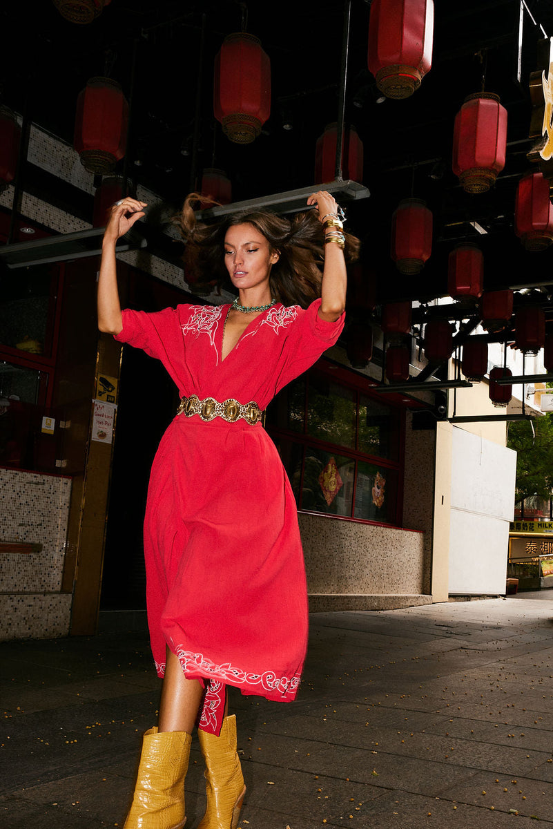 Live Wire Cutwork Cotton Gauze Wrap Midi Dress - Chasing Unicorns