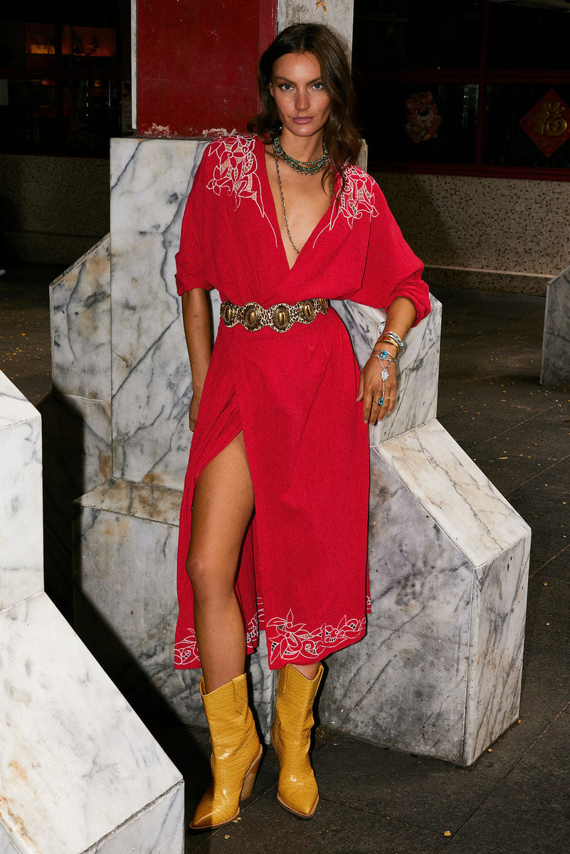 Live Wire Cutwork Cotton Gauze Wrap Midi Dress - Chasing Unicorns