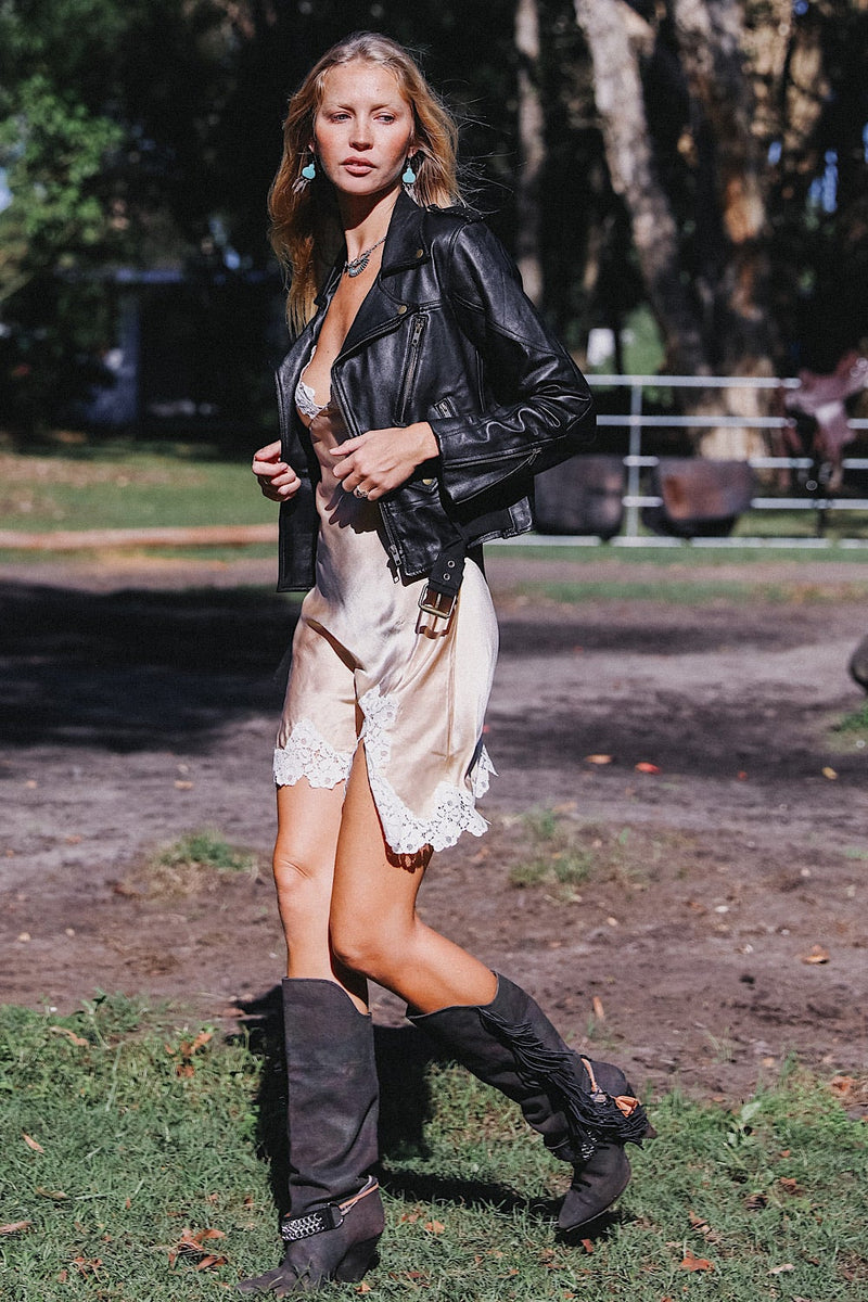 Lone Star Leather Biker Jacket - Noir - Chasing Unicorns