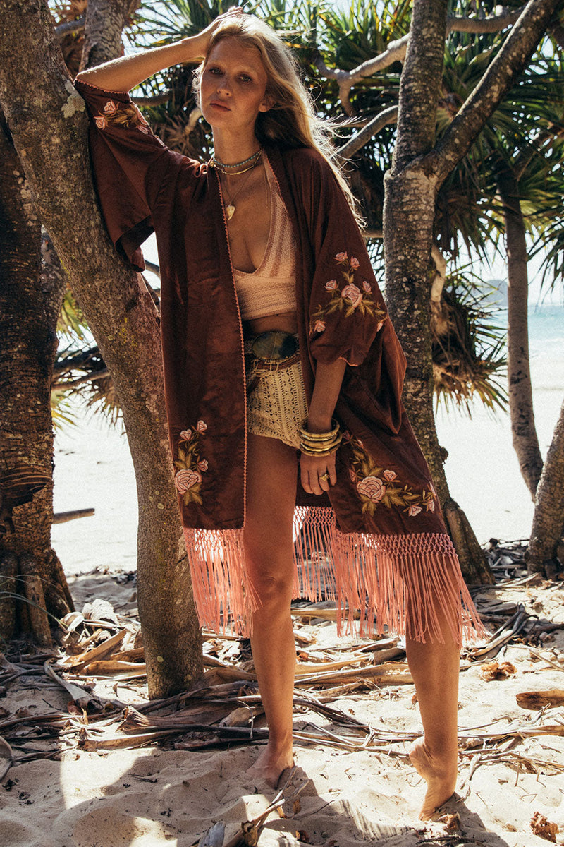 Love The One You’Re With Silk Fringe Kimono - Copper - Chasing Unicorns