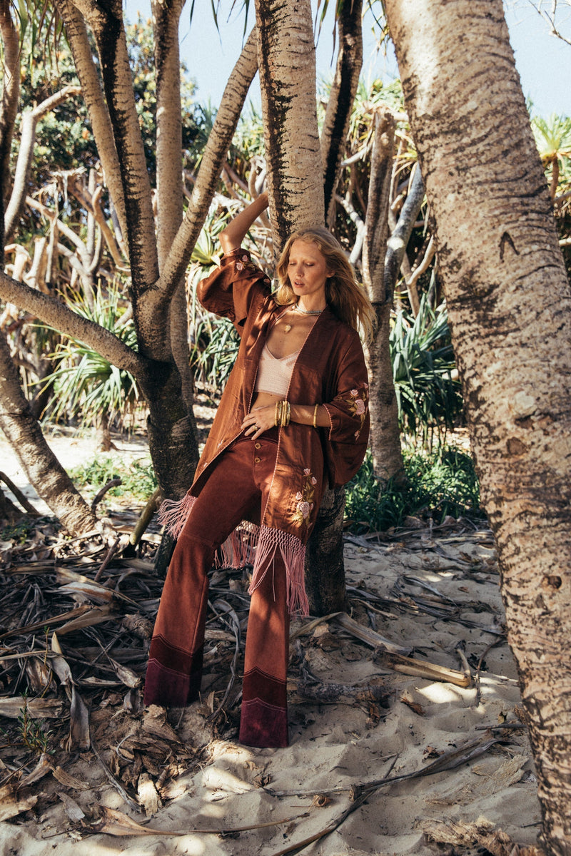 Love The One You’Re With Silk Fringe Kimono - Copper - Chasing Unicorns