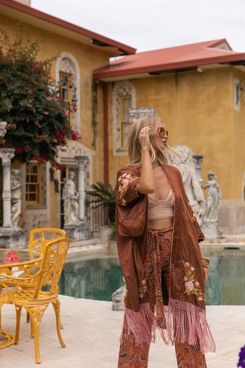 Love The One You’Re With Silk Fringe Kimono - Copper - Chasing Unicorns