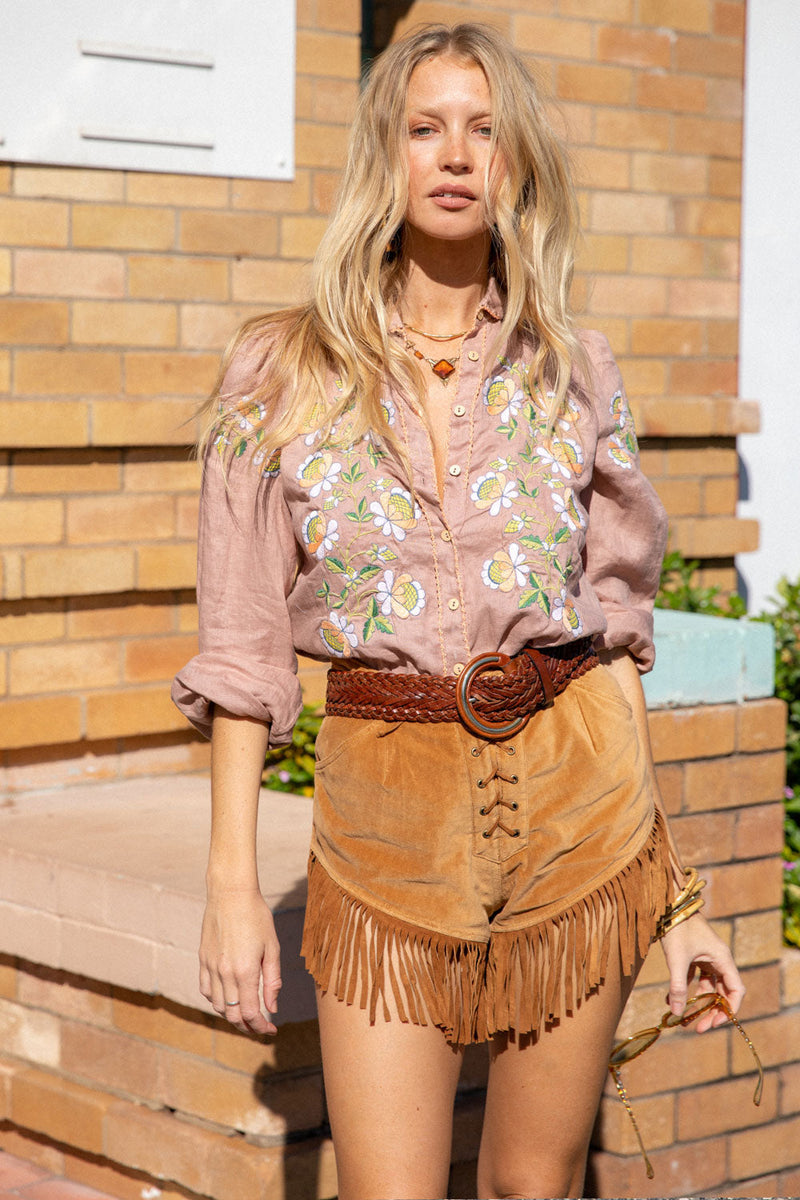 Maggie May Linen + Embroidered Blouse - Chasing Unicorns