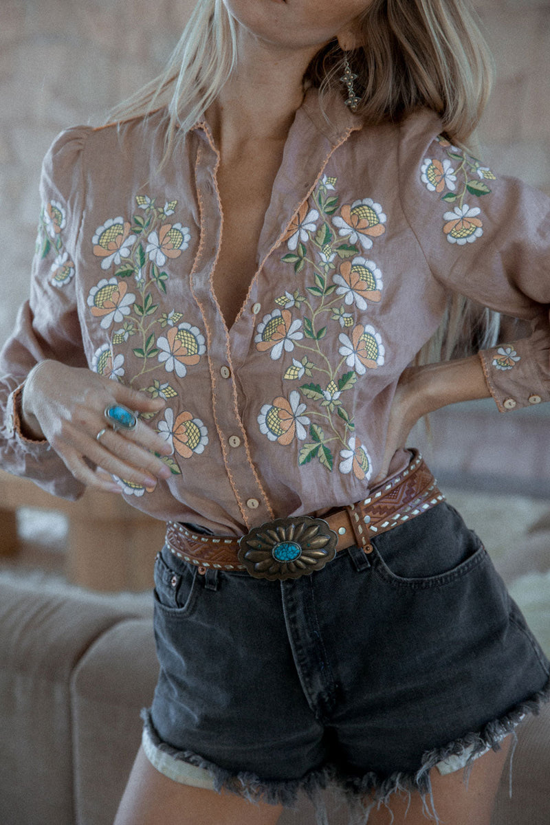 Maggie May Linen + Embroidered Blouse - Chasing Unicorns
