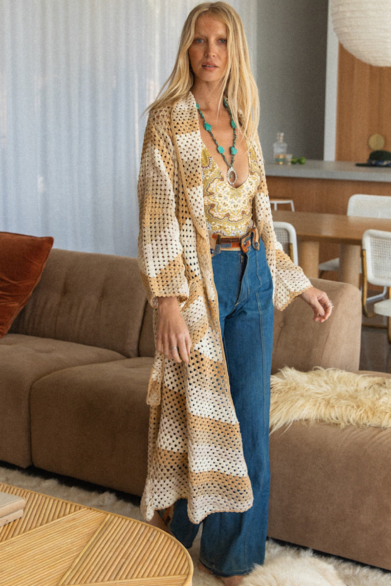 Magic Carpet Ride Long Crochet Coat - Neutral - Chasing Unicorns