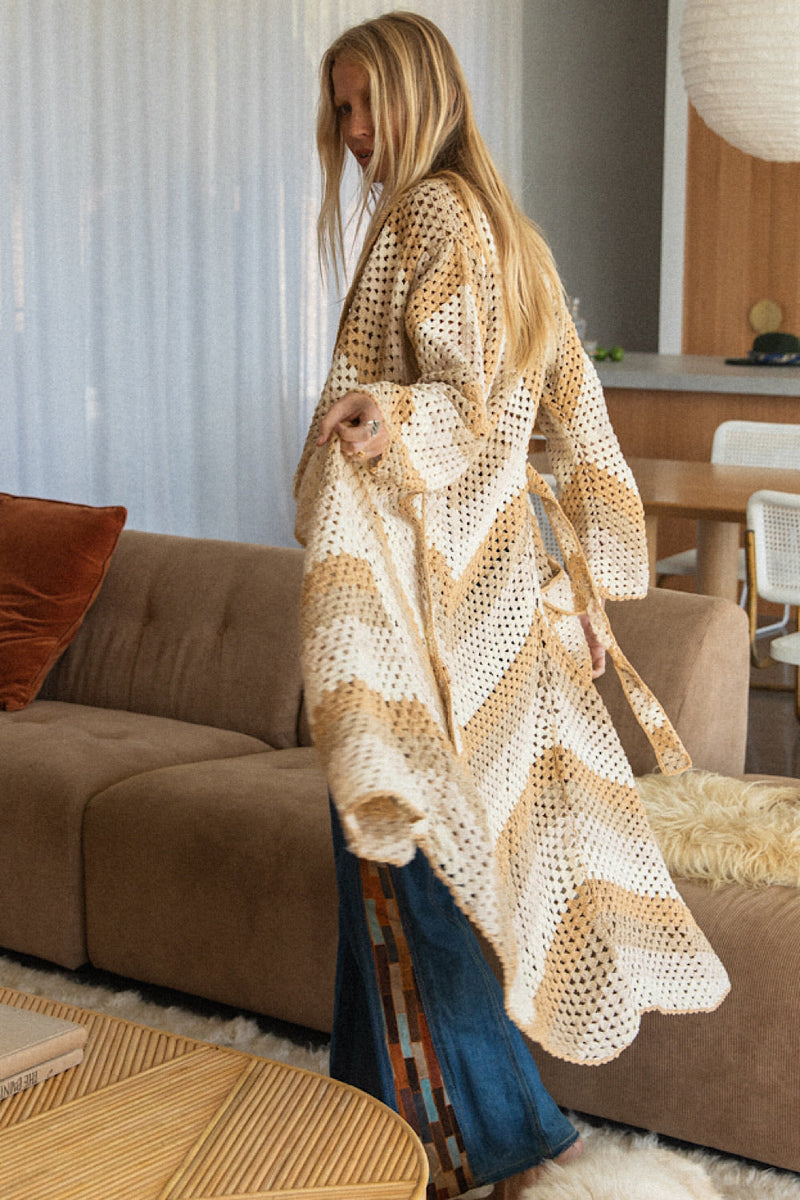 Magic Carpet Ride Long Crochet Coat - Neutral - Chasing Unicorns