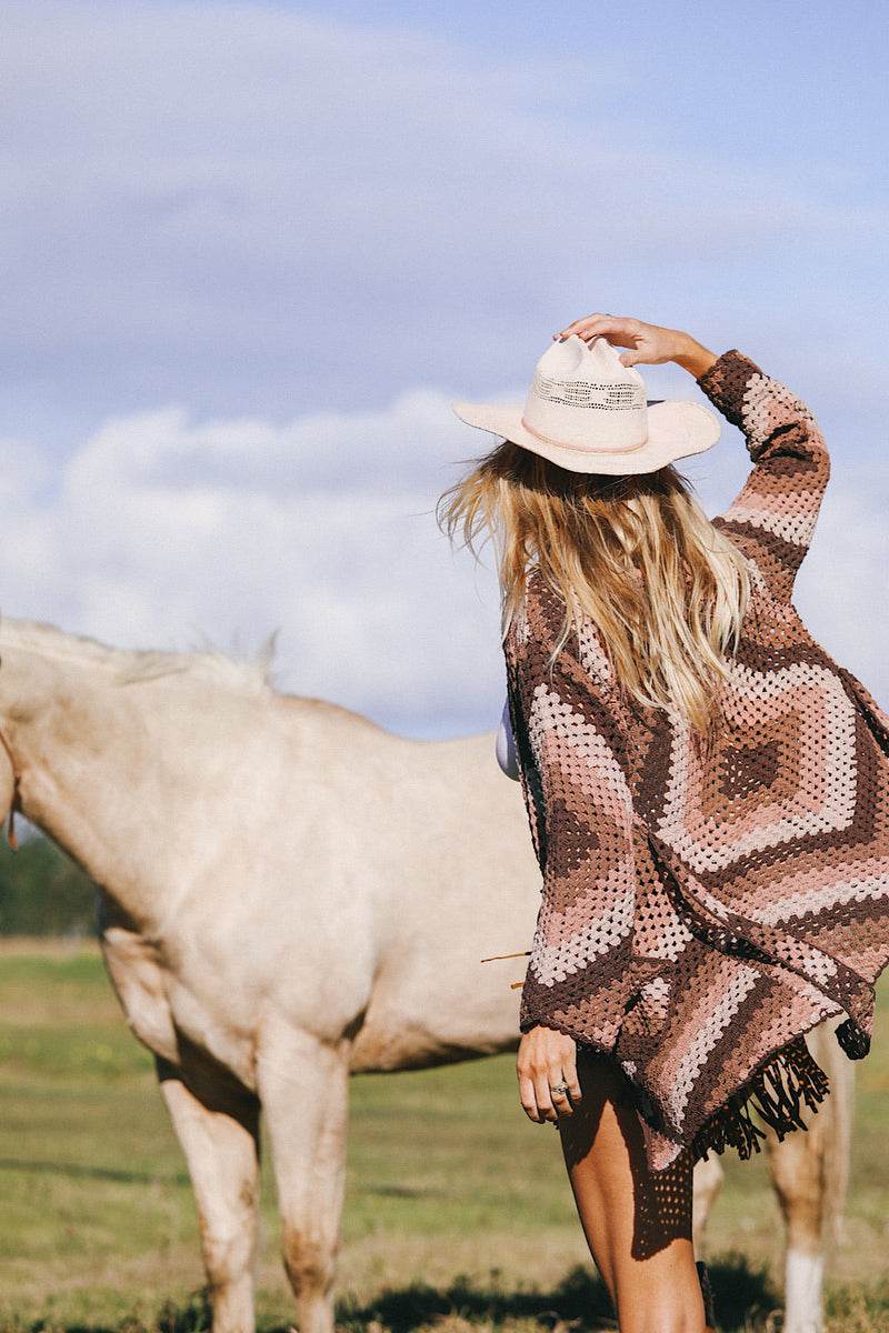 Magic Carpet Ride Short Crochet Coat - Chocolate - Chasing Unicorns