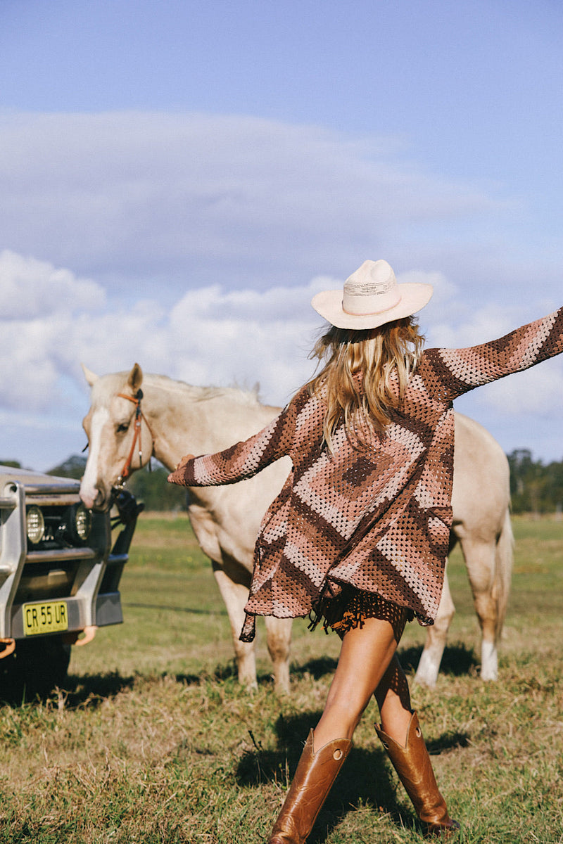 Magic Carpet Ride Short Crochet Coat - Chocolate - Chasing Unicorns