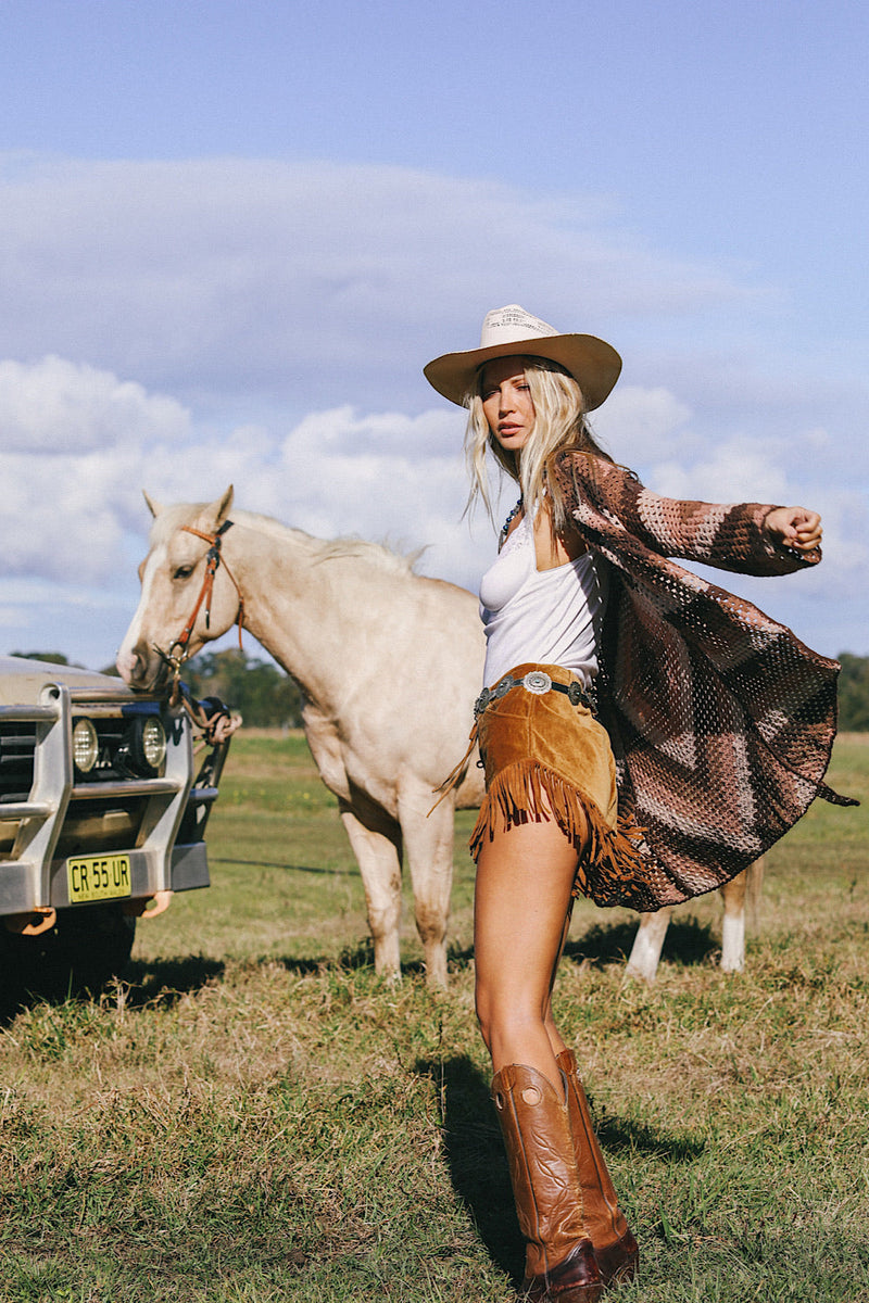Magic Carpet Ride Short Crochet Coat - Chocolate - Chasing Unicorns