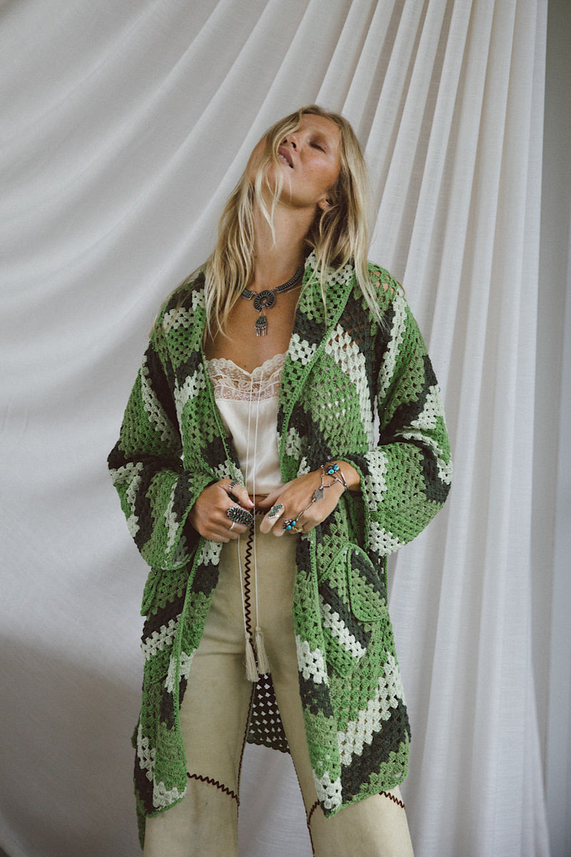 Magic Carpet Ride Short Crochet Coat - Forest - Chasing Unicorns