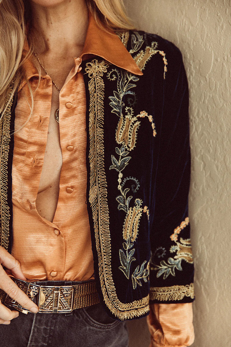 🧡 Midnight Rambler Cropped Velvet Jacket - Starry Night - Chasing Unicorns