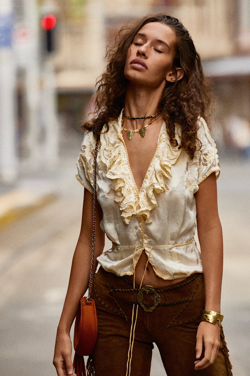 Moon River Silk Satin Blouse - Chasing Unicorns