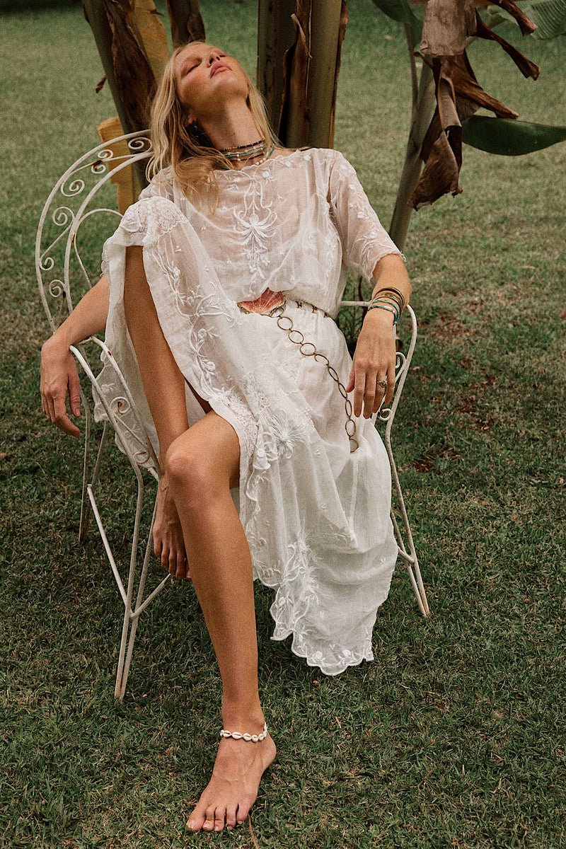 Natural Mystic Silk/Cotton Maxi Dress - Chasing Unicorns