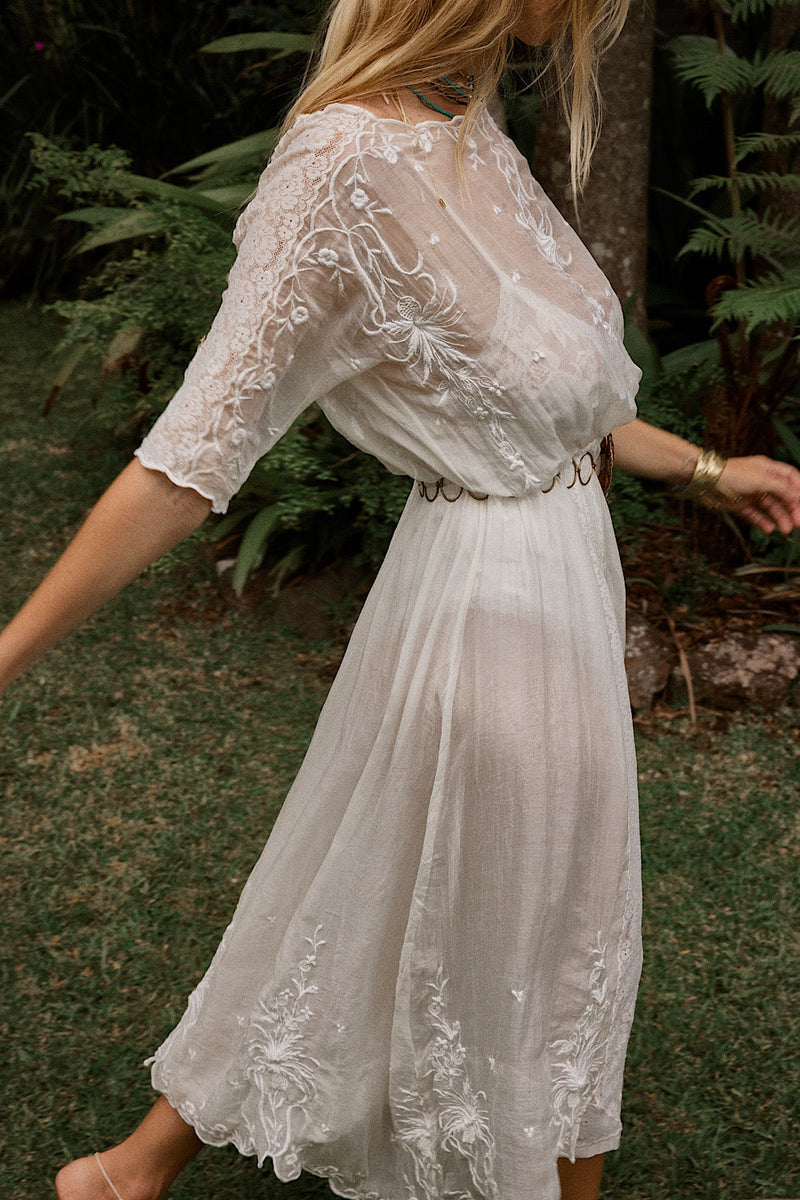 Natural Mystic Silk/Cotton Maxi Dress - Chasing Unicorns