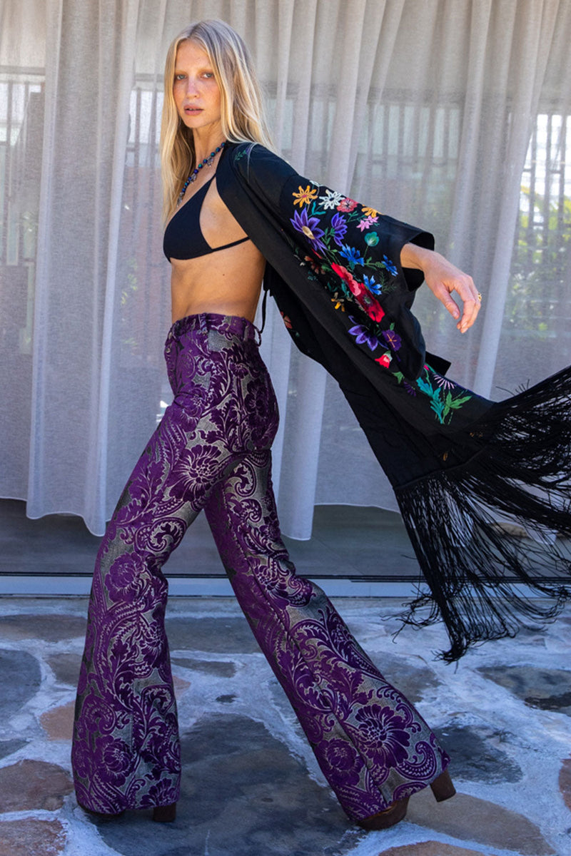 Nightingale Silk, Embroidered And Fringe Kimono - Chasing Unicorns