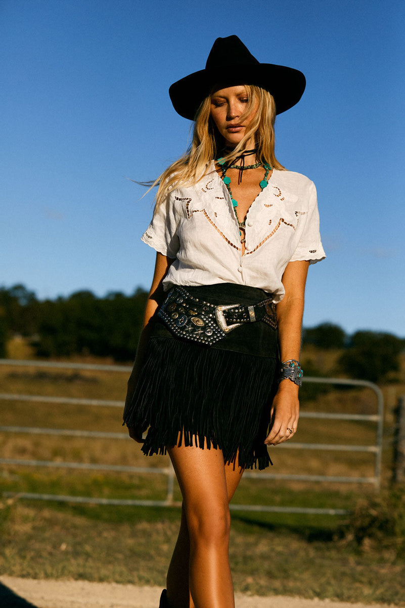 Not Alone Any More Linen Cutwork Blouse - Chasing Unicorns