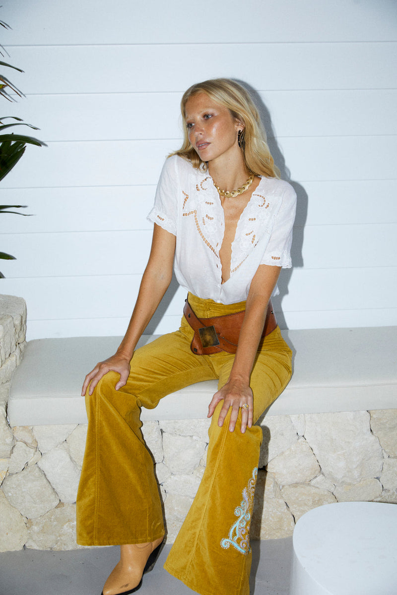 Not Alone Any More Linen Cutwork Blouse - Chasing Unicorns