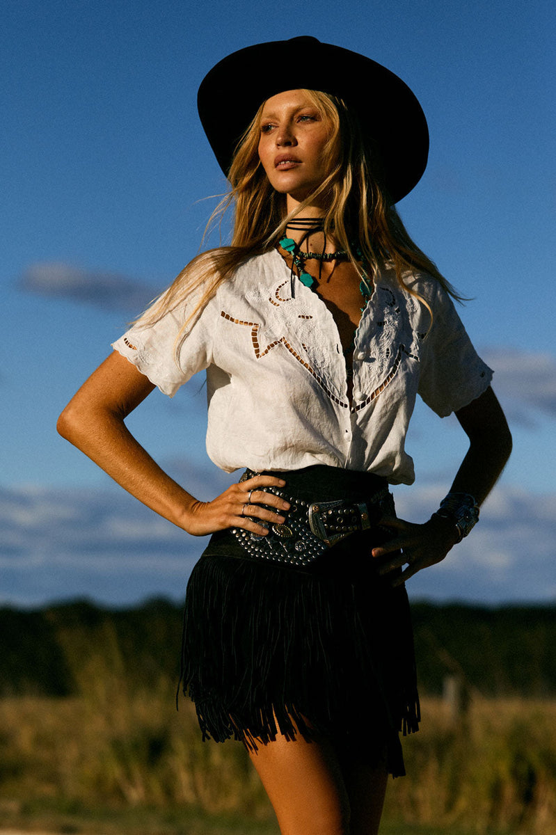 Not Alone Any More Linen Cutwork Blouse - Chasing Unicorns