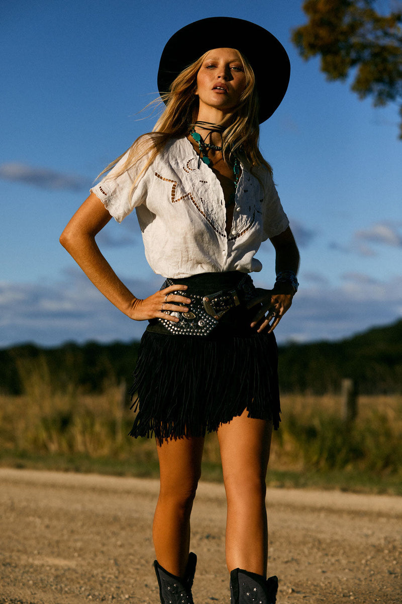 Not Alone Any More Linen Cutwork Blouse - Chasing Unicorns