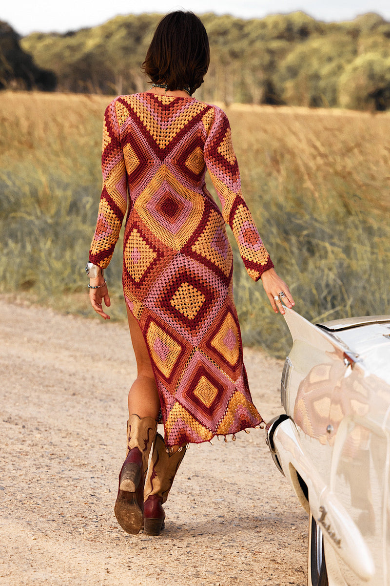 Paradise Now Long Sleeve Crochet Midi Dress - Chasing Unicorns