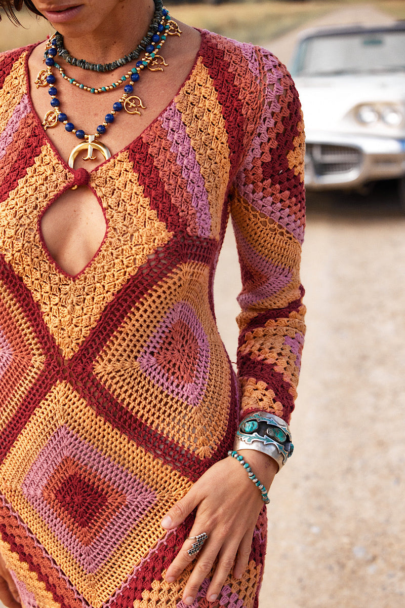 Paradise Now Long Sleeve Crochet Midi Dress - Chasing Unicorns