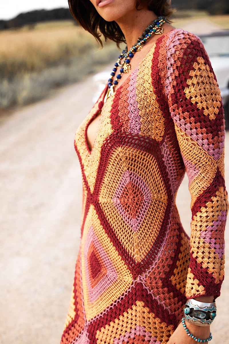 Paradise Now Long Sleeve Crochet Midi Dress - Chasing Unicorns