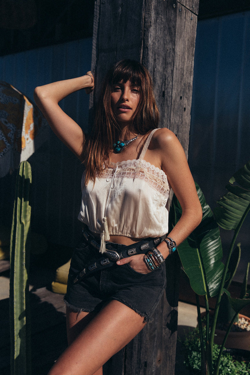 Peaceful Easy Feeling Silk + Lace Camisole - Champagne - Chasing Unicorns