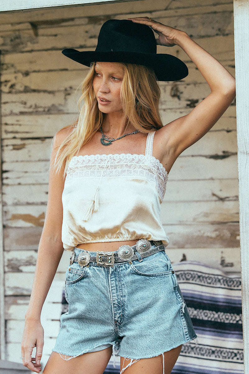 Peaceful Easy Feeling Silk + Lace Camisole - Champagne - Chasing Unicorns