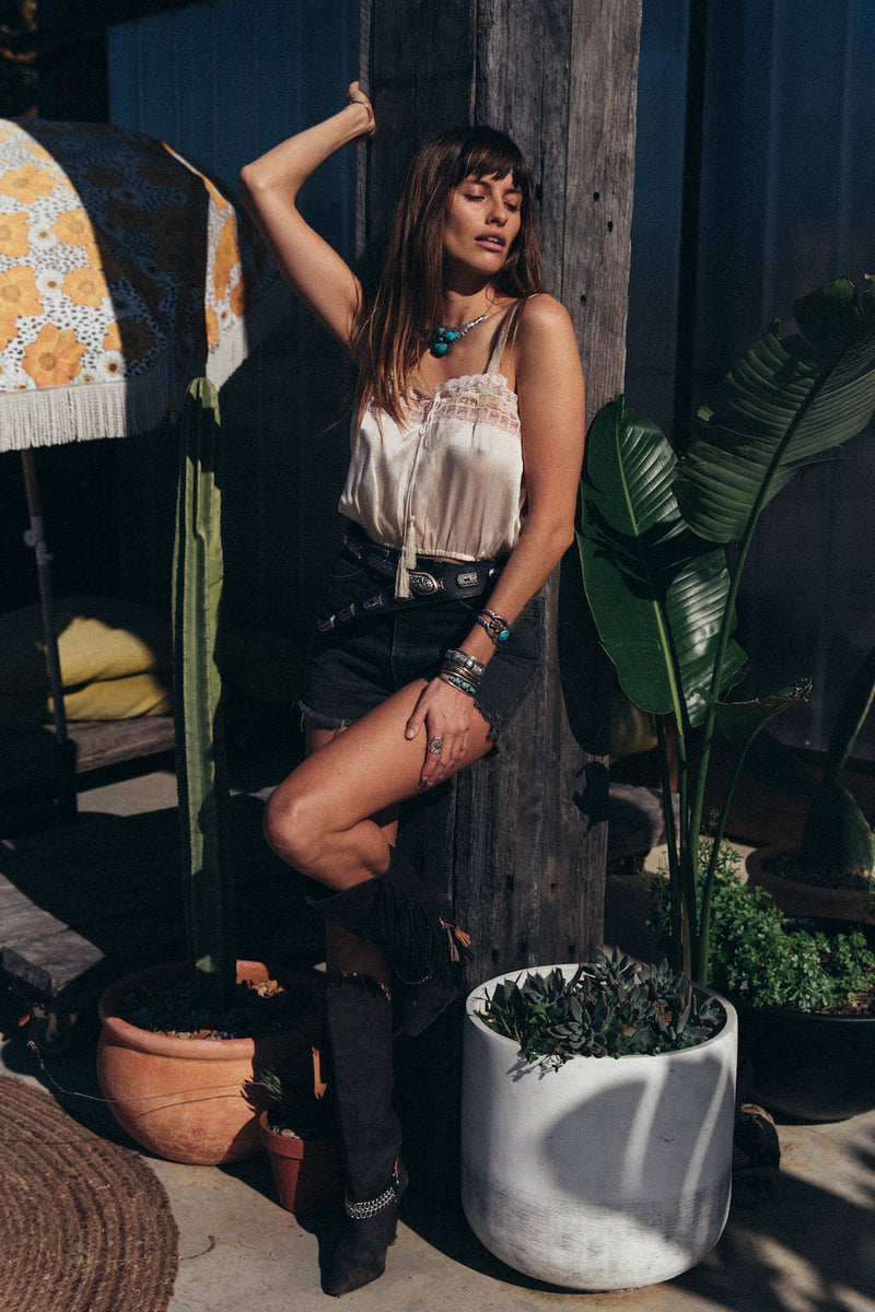 Peaceful Easy Feeling Silk + Lace Camisole - Champagne - Chasing Unicorns