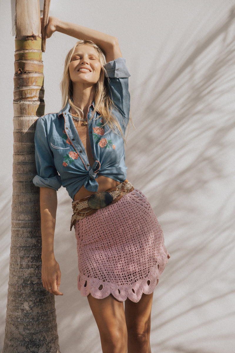 Pink Moon Crochet Mini Skirt - Chasing Unicorns