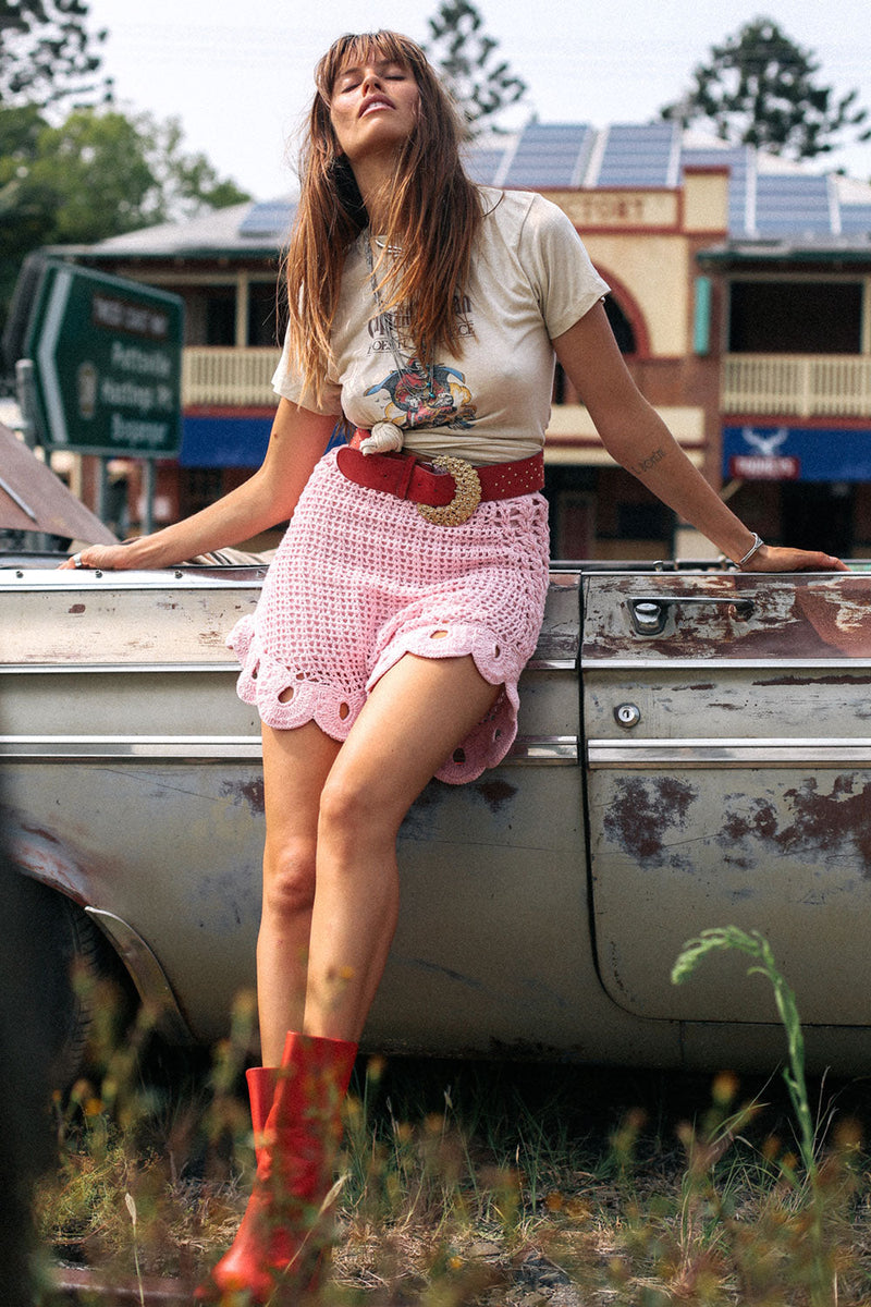 Pink Moon Crochet Mini Skirt - Chasing Unicorns