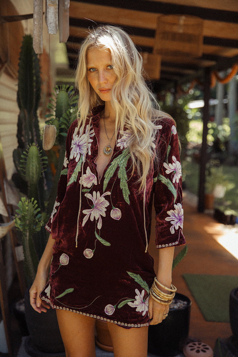 Purple Haze Silk Velvet Tunic Dress - Mulberry - Chasing Unicorns