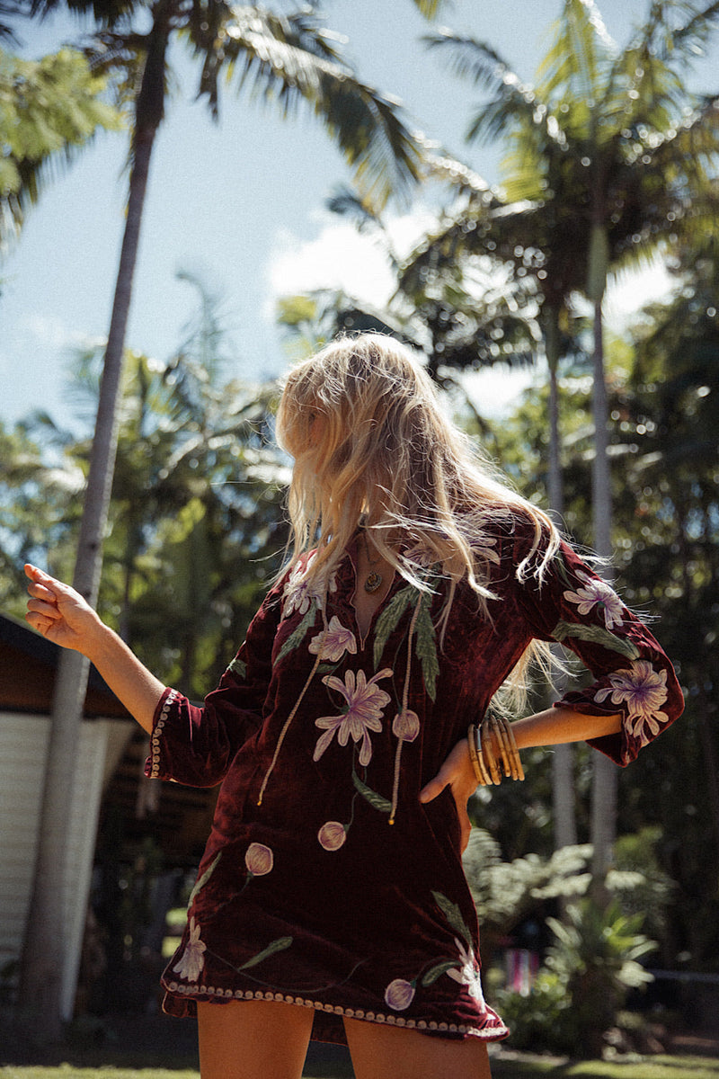 Purple Haze Silk Velvet Tunic Dress - Mulberry - Chasing Unicorns
