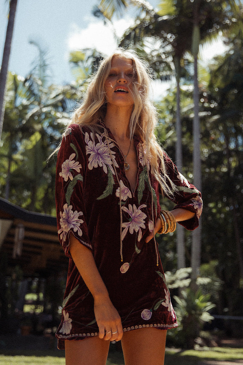 Purple Haze Silk Velvet Tunic Dress - Mulberry - Chasing Unicorns