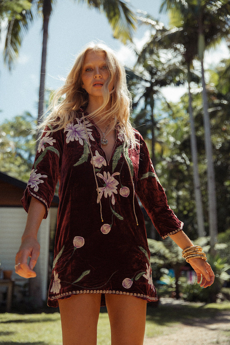 Purple Haze Silk Velvet Tunic Dress - Mulberry - Chasing Unicorns