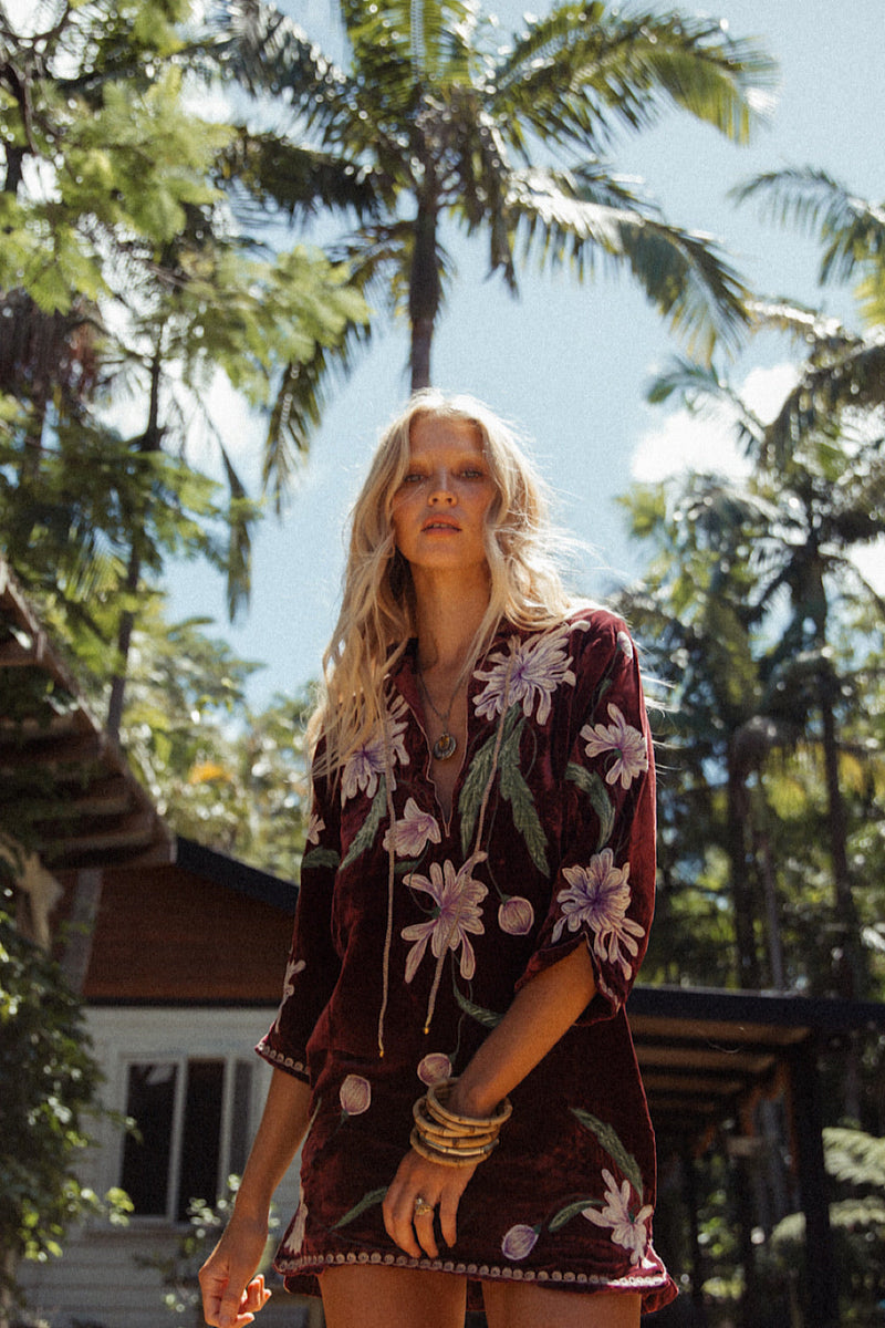 Purple Haze Silk Velvet Tunic Dress - Mulberry - Chasing Unicorns
