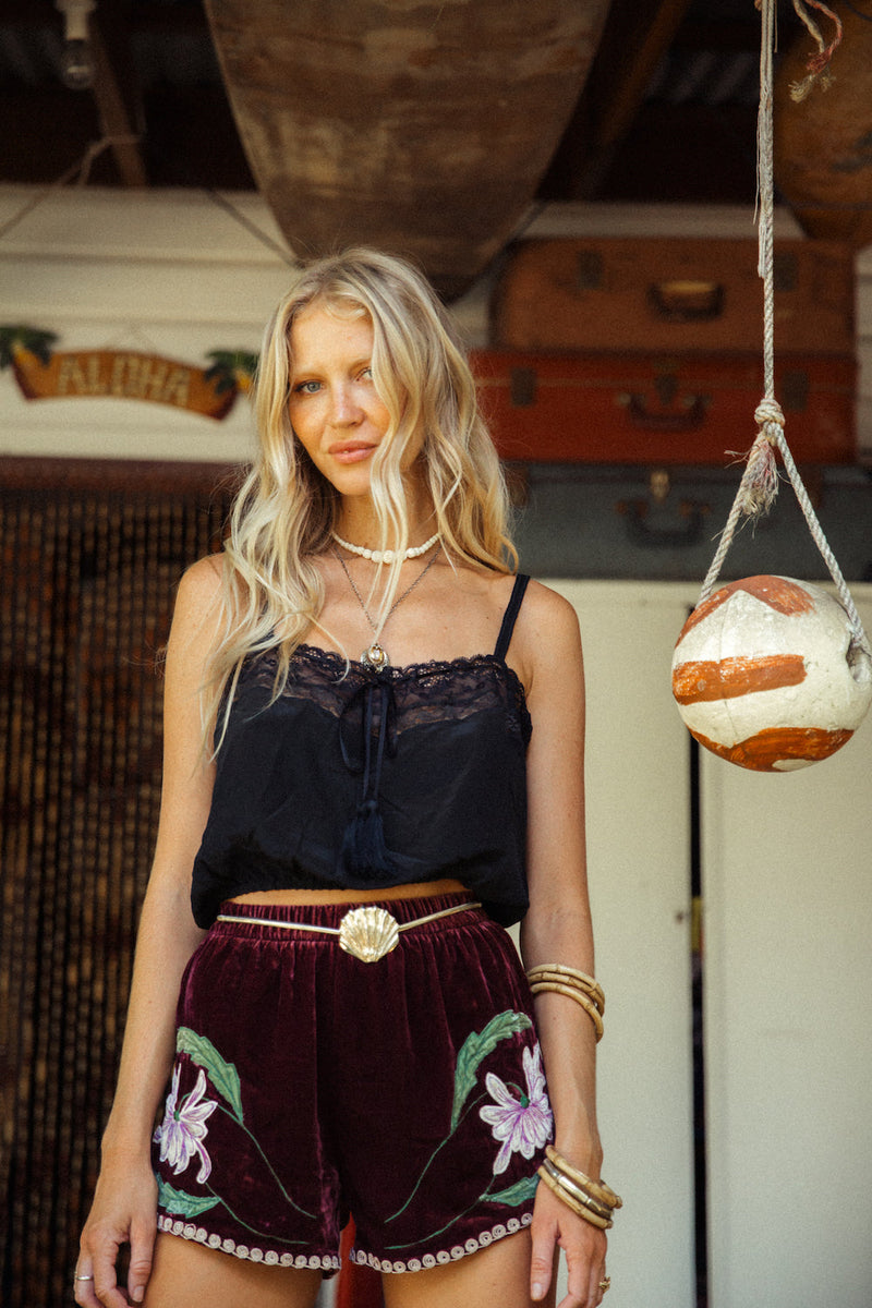 Purple Haze Velvet Shorts - Mulberry - Chasing Unicorns